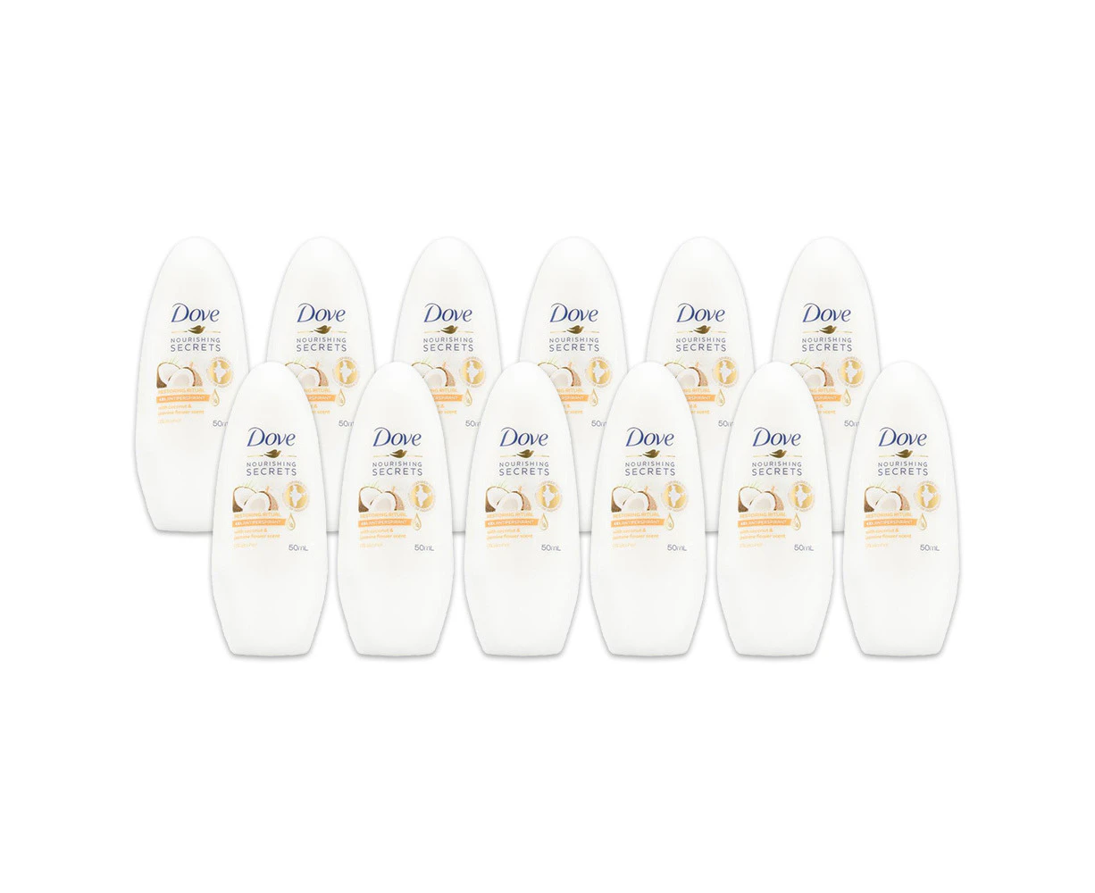 12x Dove 50ml Antiperspirant Roll On Deodorant w/ Coconut & Jasmine Flower Scent