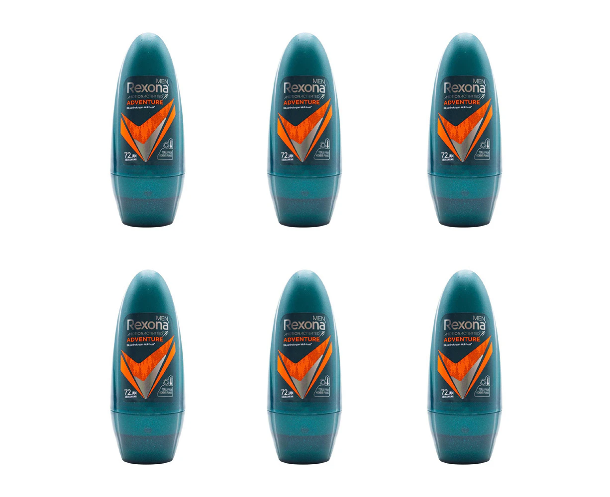 6x Rexona Men 45ml Antiperspirant/Sweat Protection Roll On Deodorant Adventure