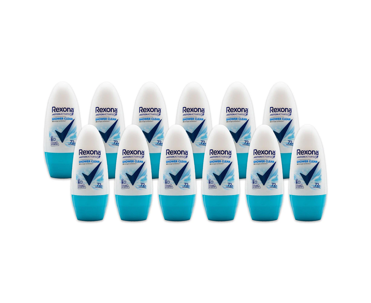 12x Rexona 45ml Antiperspirant Roll On Deodorant 48h Protection Shower Clean