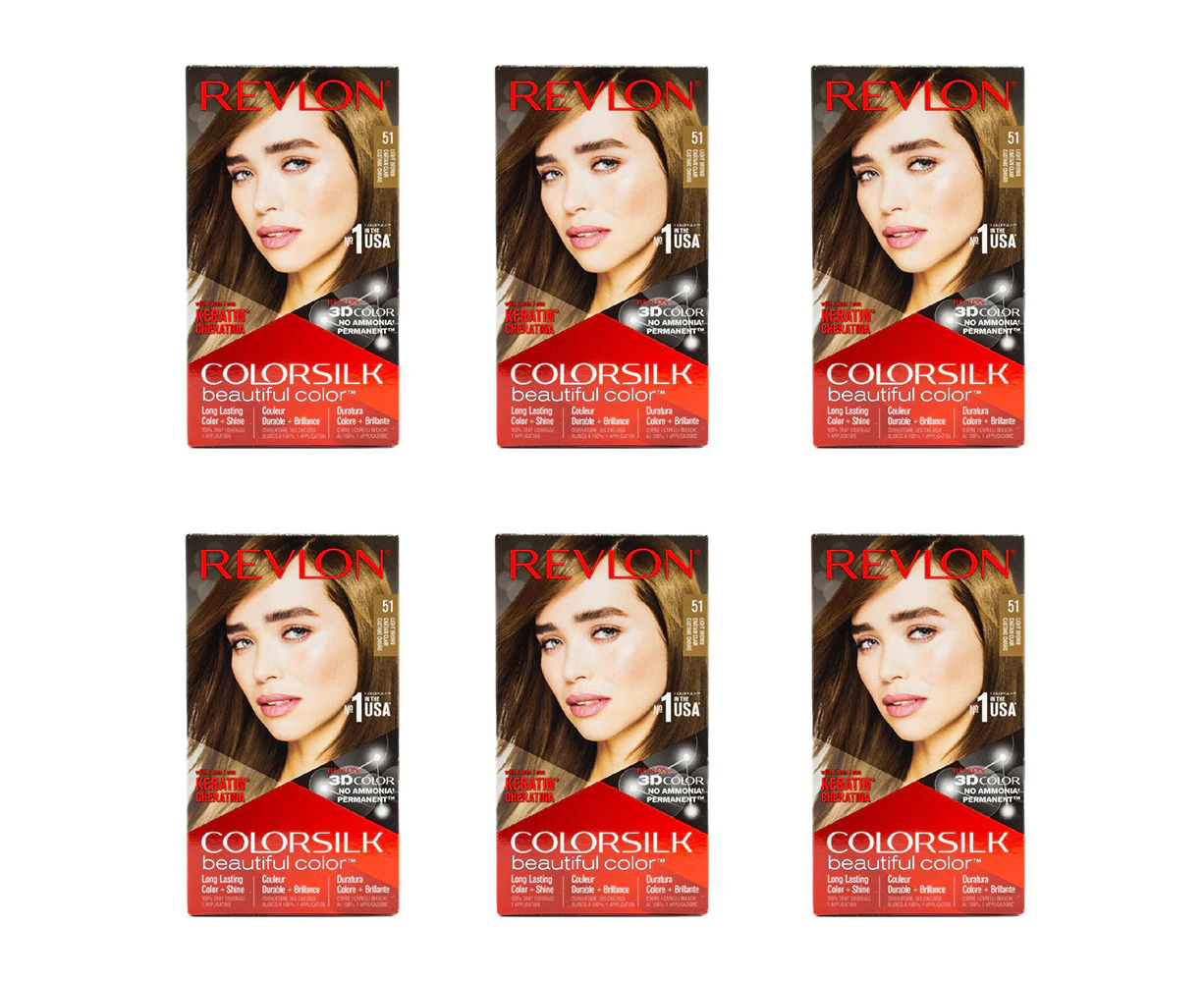 6x Revlon Colorsilk Permanent Hair Color Dye w/ Keratin Treatment 51 Light Brown