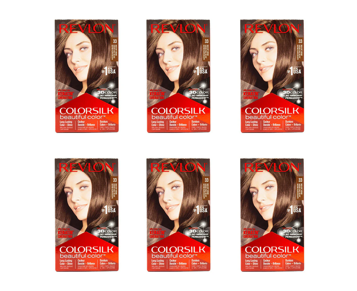 6x Revlon Colorsilk Permanent Hair Color Dye w/ Keratin 33 Dark Soft Brown