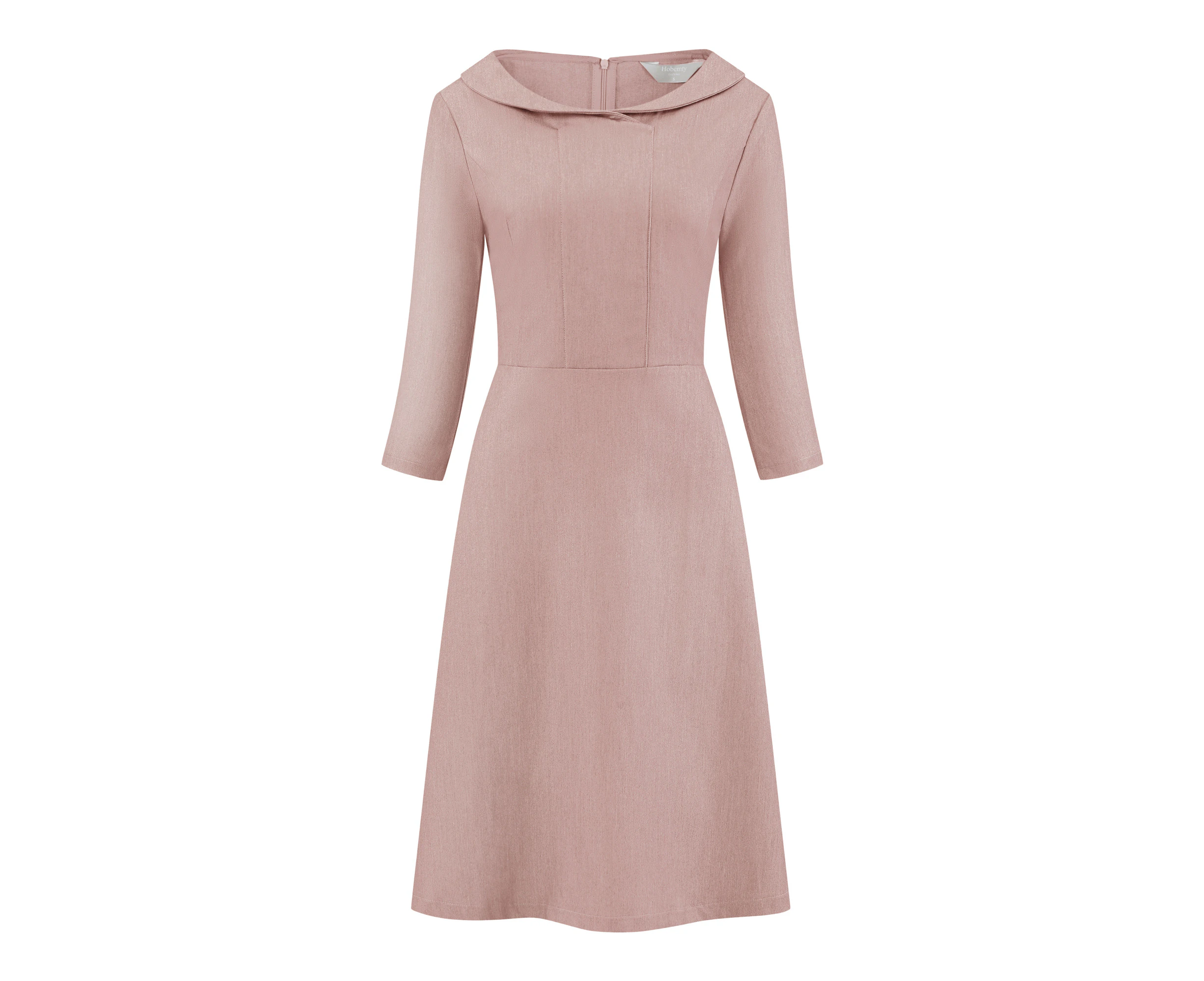 Hobemty 3/4 Sleeve A-Line Elegant Work Dress Grey Pink