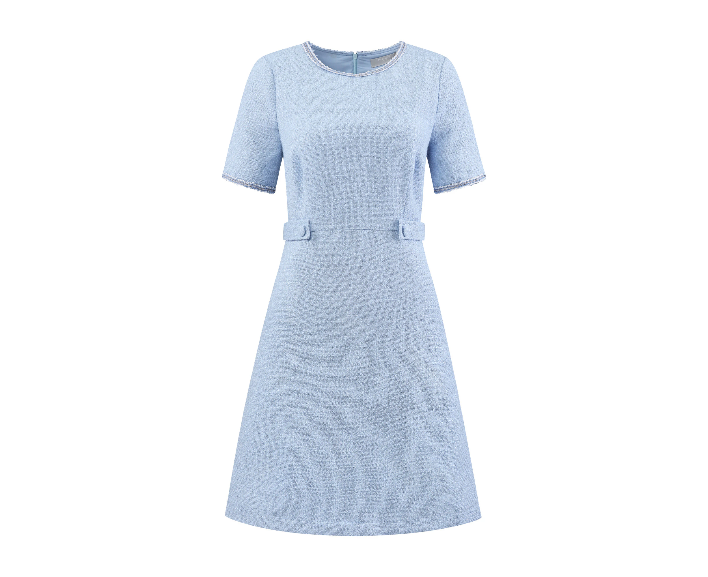 Hobemty Round Neck Elegant Work A-Line Short Dress Light Blue