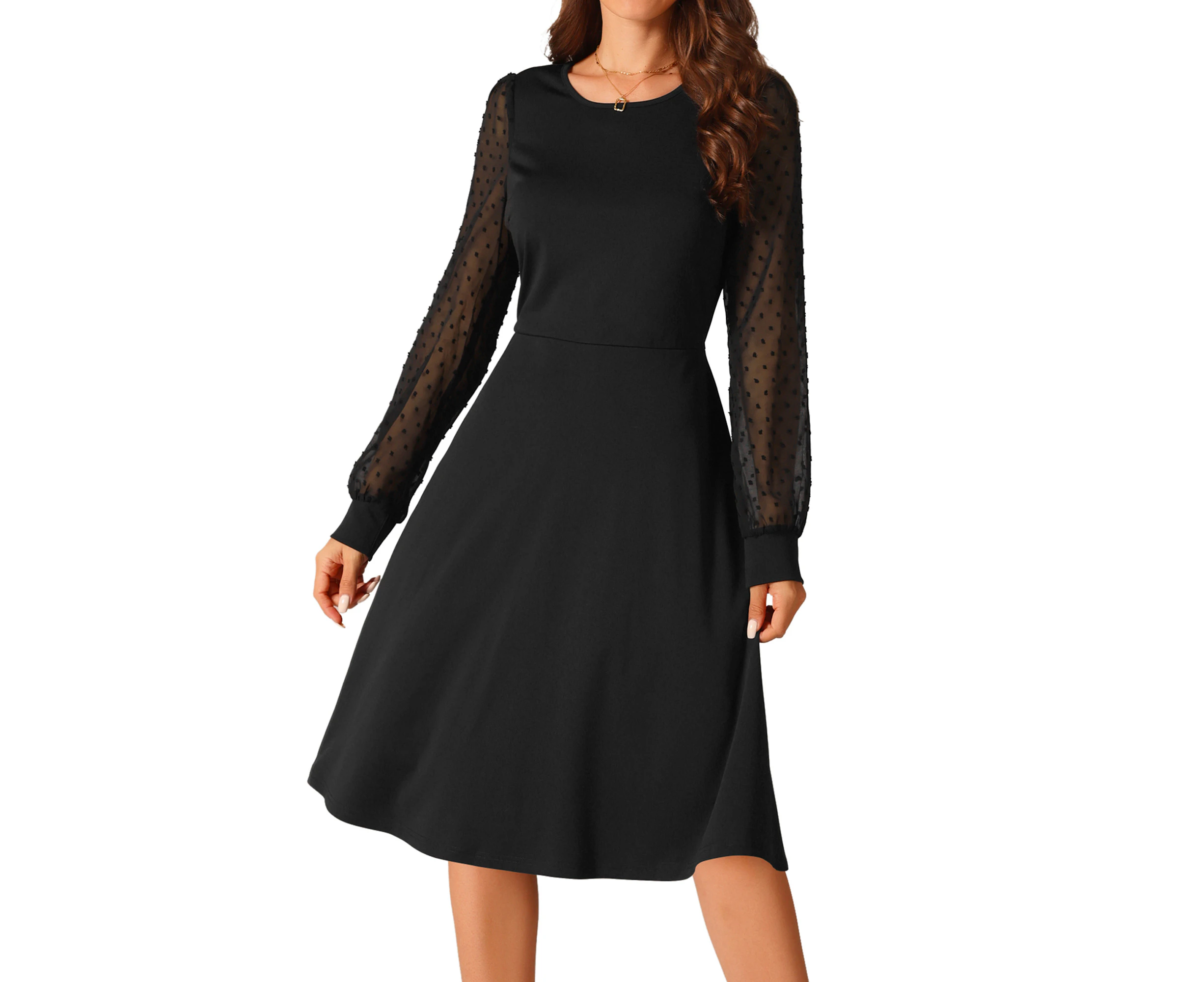 Seta T Long Sleeve Round Neck Elegant Party Work Dress Black