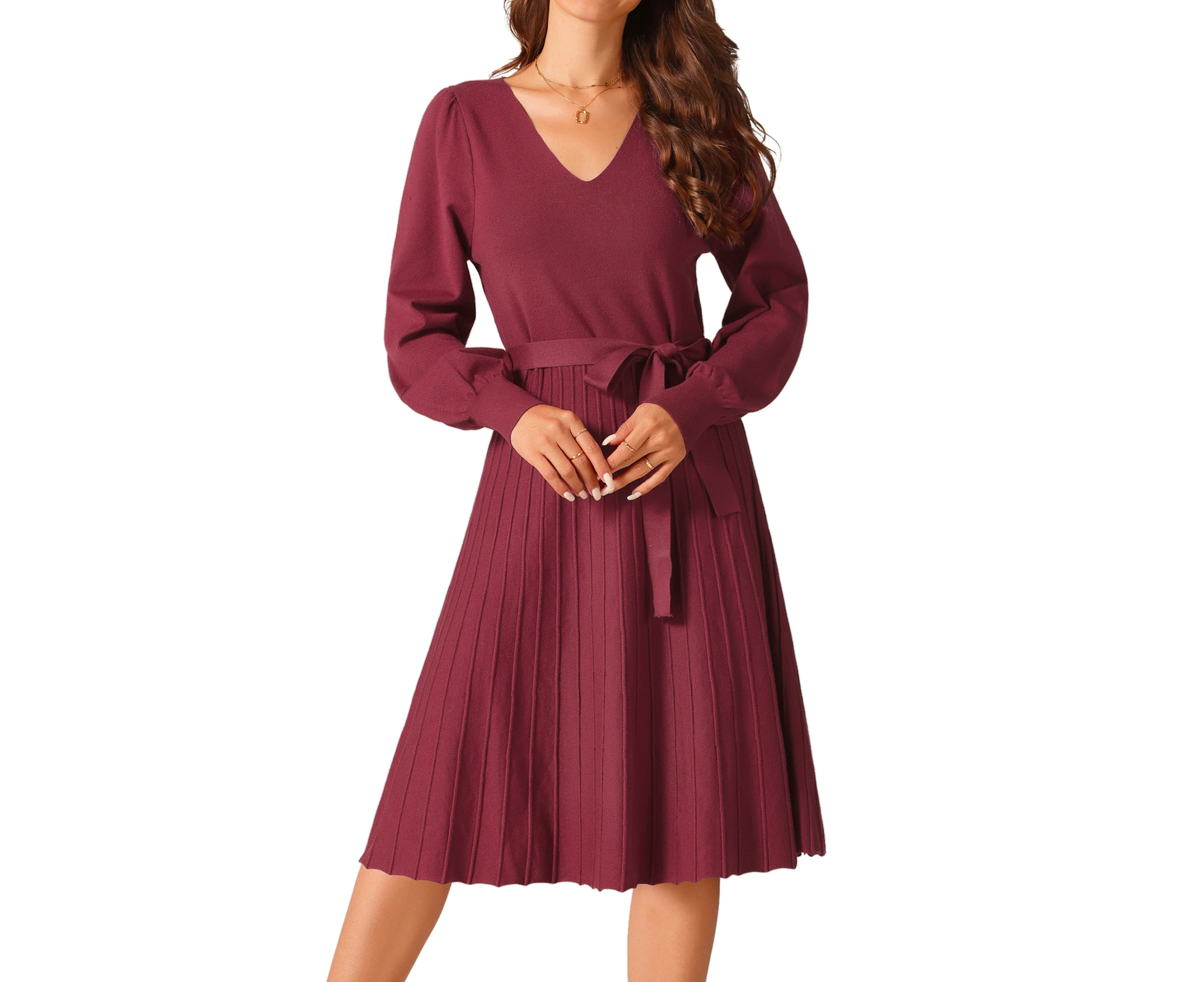 Seta T Sweater Casual Long Sleeve Midi Dress Wine Red