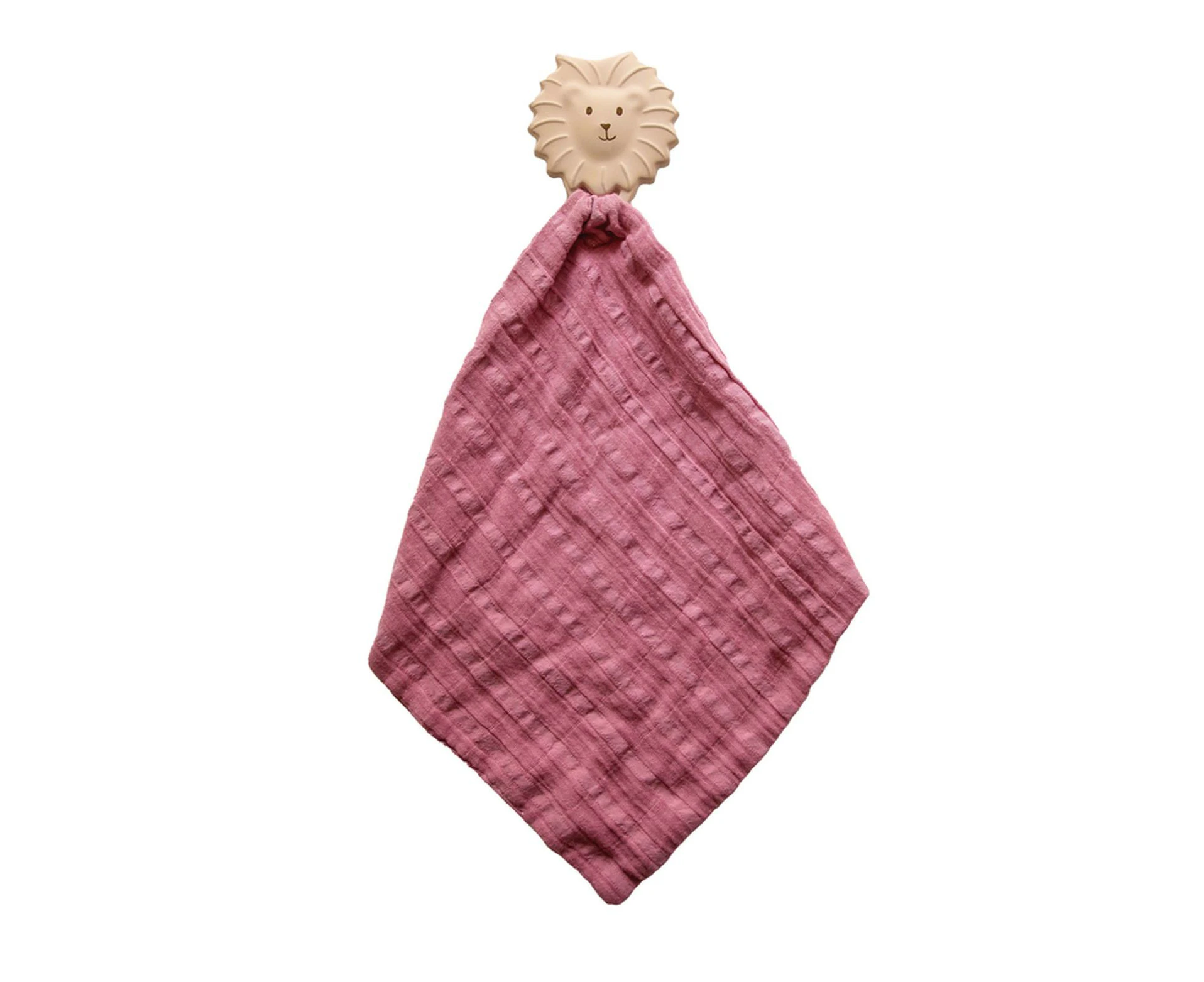 Lion Teether With A Dusty Pink Muslin Comforter