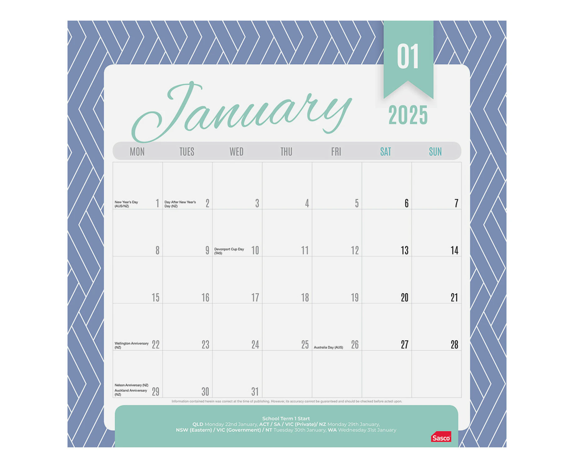 2025 Calendar Sasco Magnetic Wall 325x315mm Blue 401625