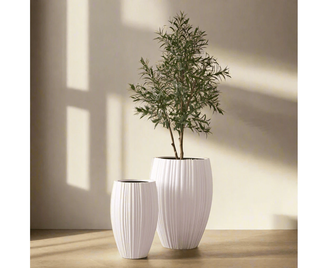 Orion Tall Ribbed Pot in White 55cm