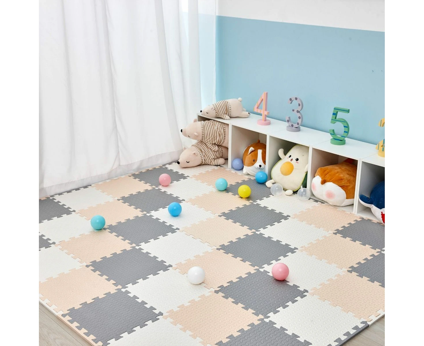 BabiesMart SoftSteps Play Mat Elite Interlocking 30x30 CM Foam Mats - Grey + Cream + White