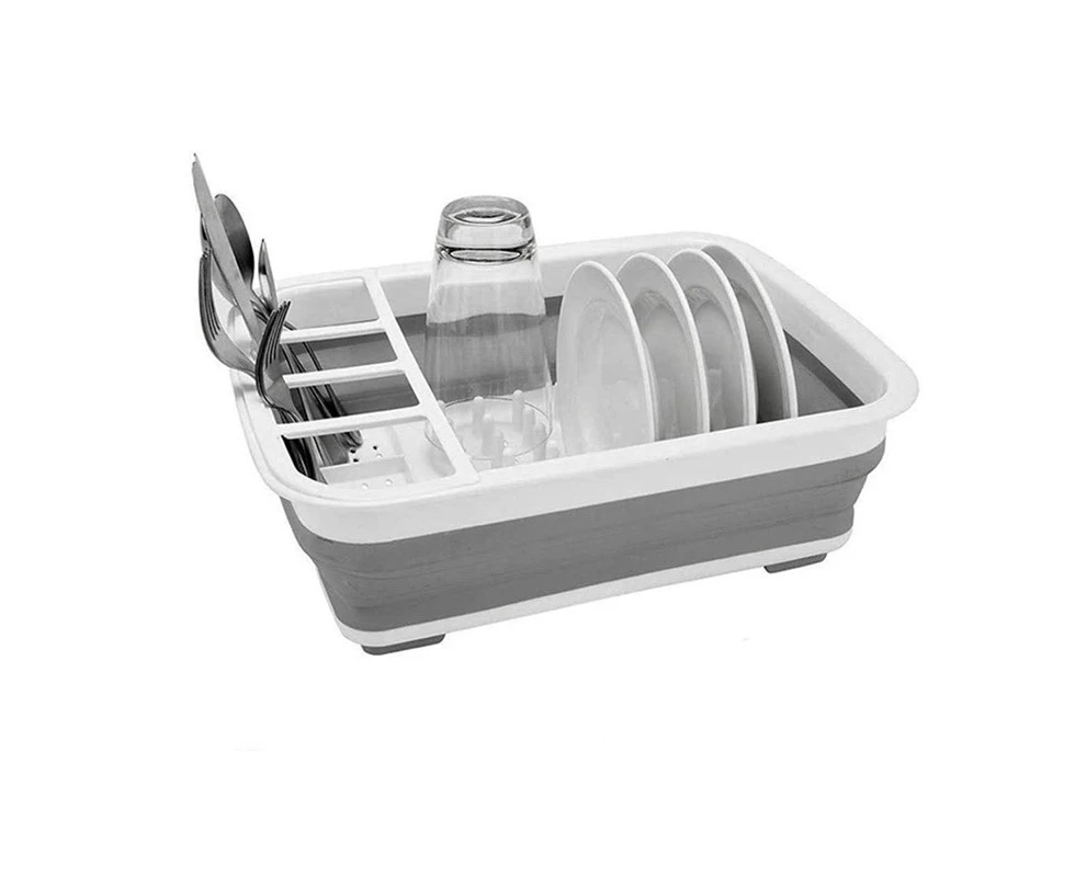 BJWD Foldable Dish Rack Kitchen Storage Organiser Cutlery Collapsible Container White