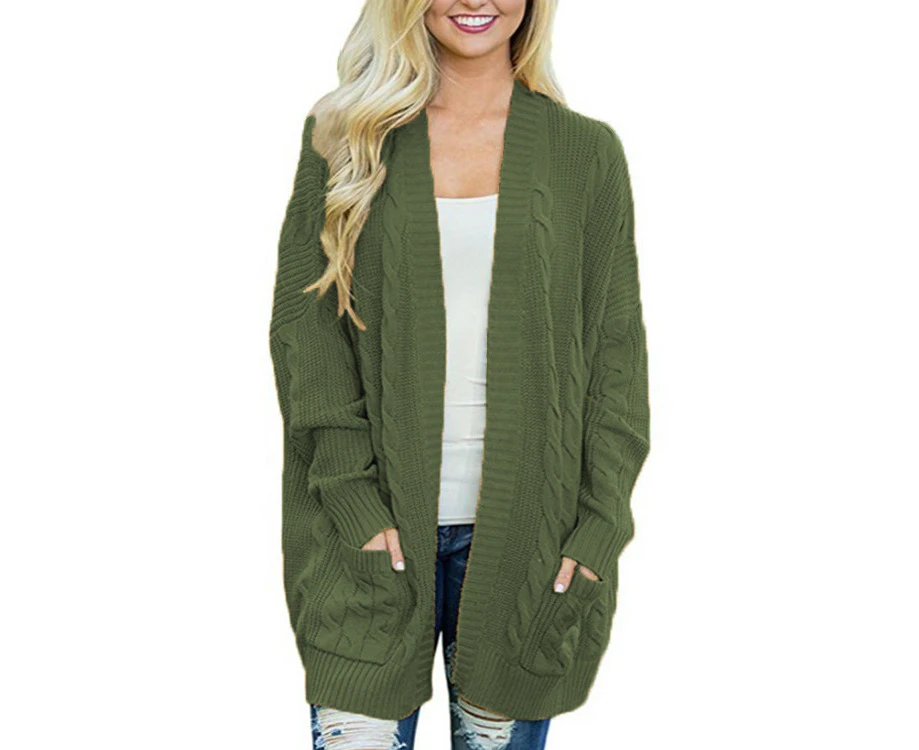 Women's Mid-length Sweater Tops Lightweight Casual Cardigan Long Sleeve Knitted Twisted Cardigan Fall and Winter Cardigan Soft Sweater -green