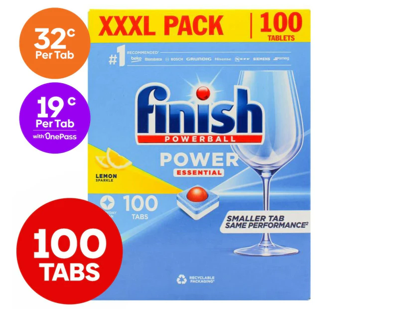 Finish Powerball Power Essential Dishwashing Tablets Lemon Sparkle 100pk