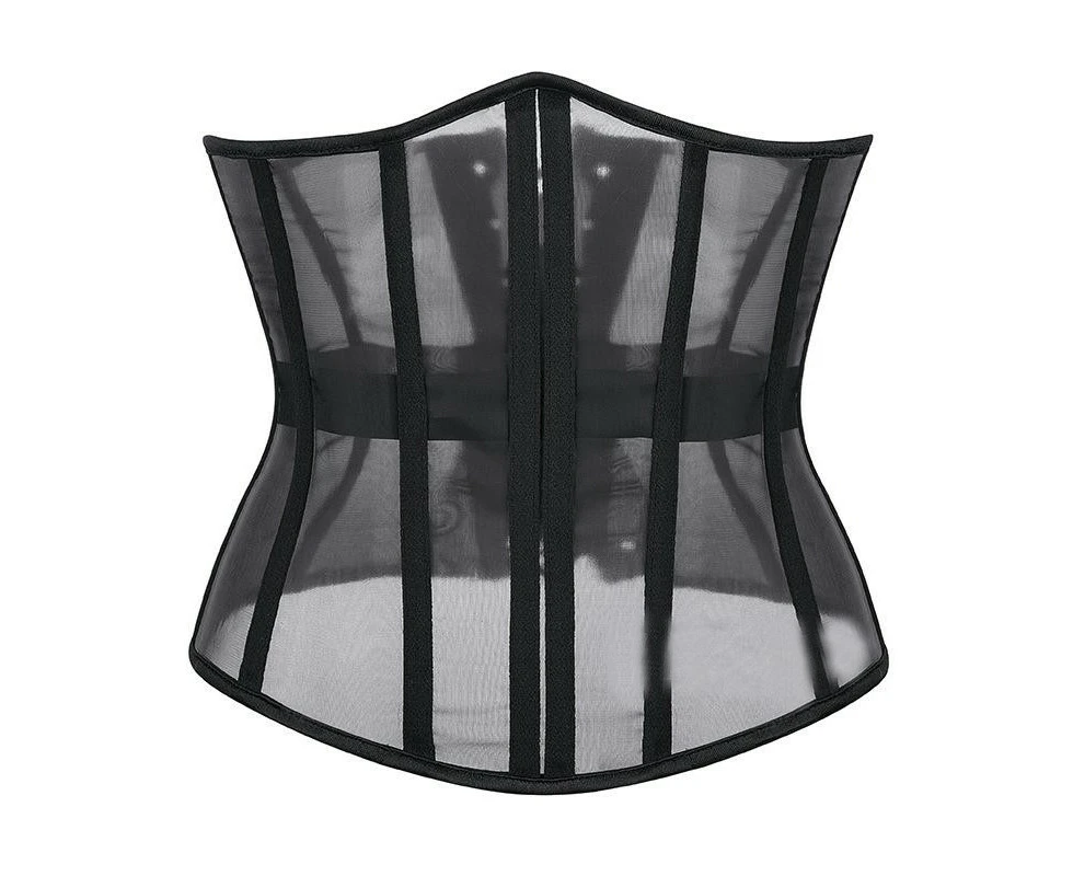 Women's Corset Steel Bone Black Corset Breathable Gauze Waist Trainer Shapewear-black