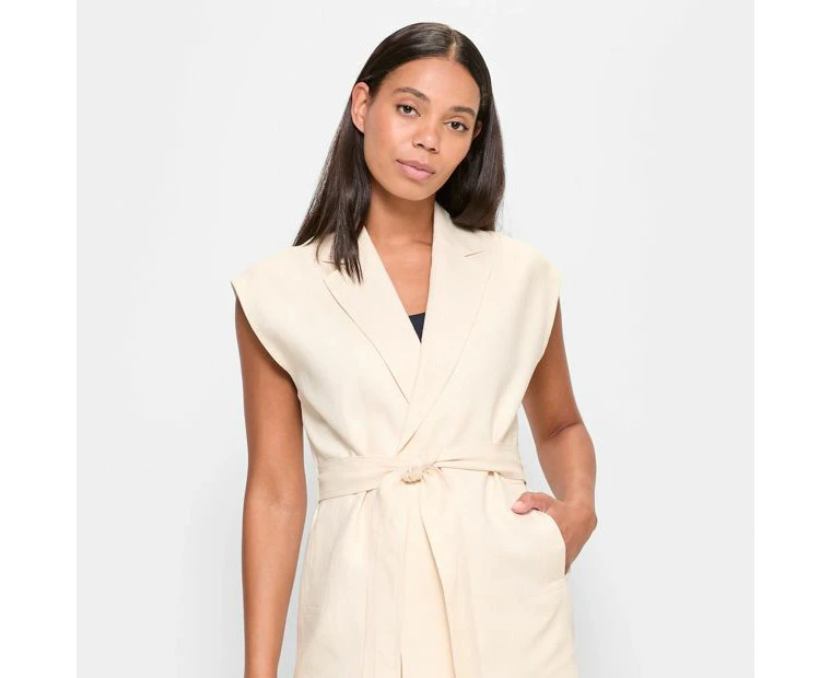 European Linen Longline Sleeveless Jacket - Preview