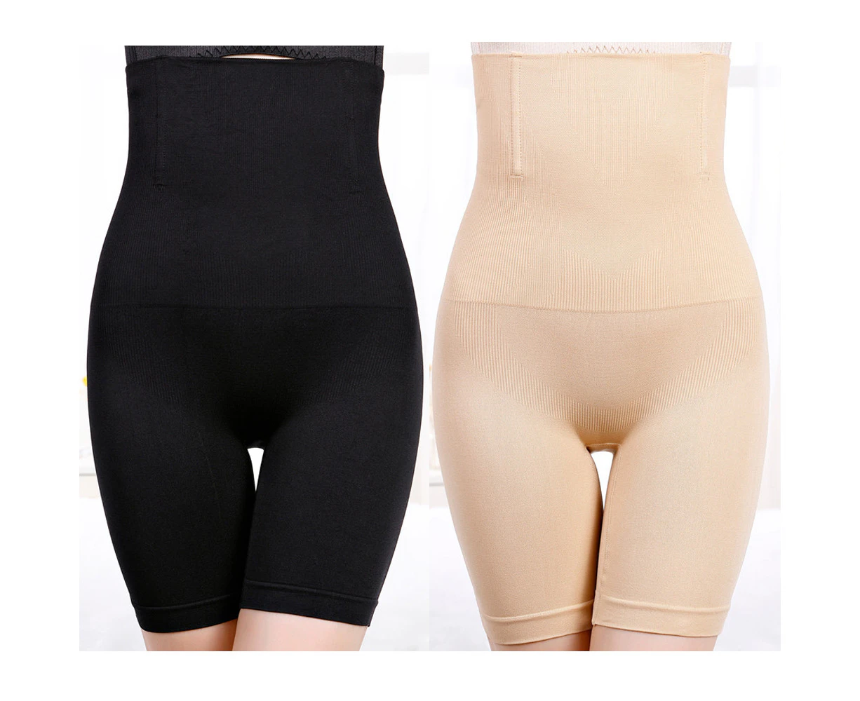 2 PACK Women's Hip Lifting Body Shaper Shorts Shapewear High Waisted Body Shaping Pants for Women Tummy Control -Black and Nude