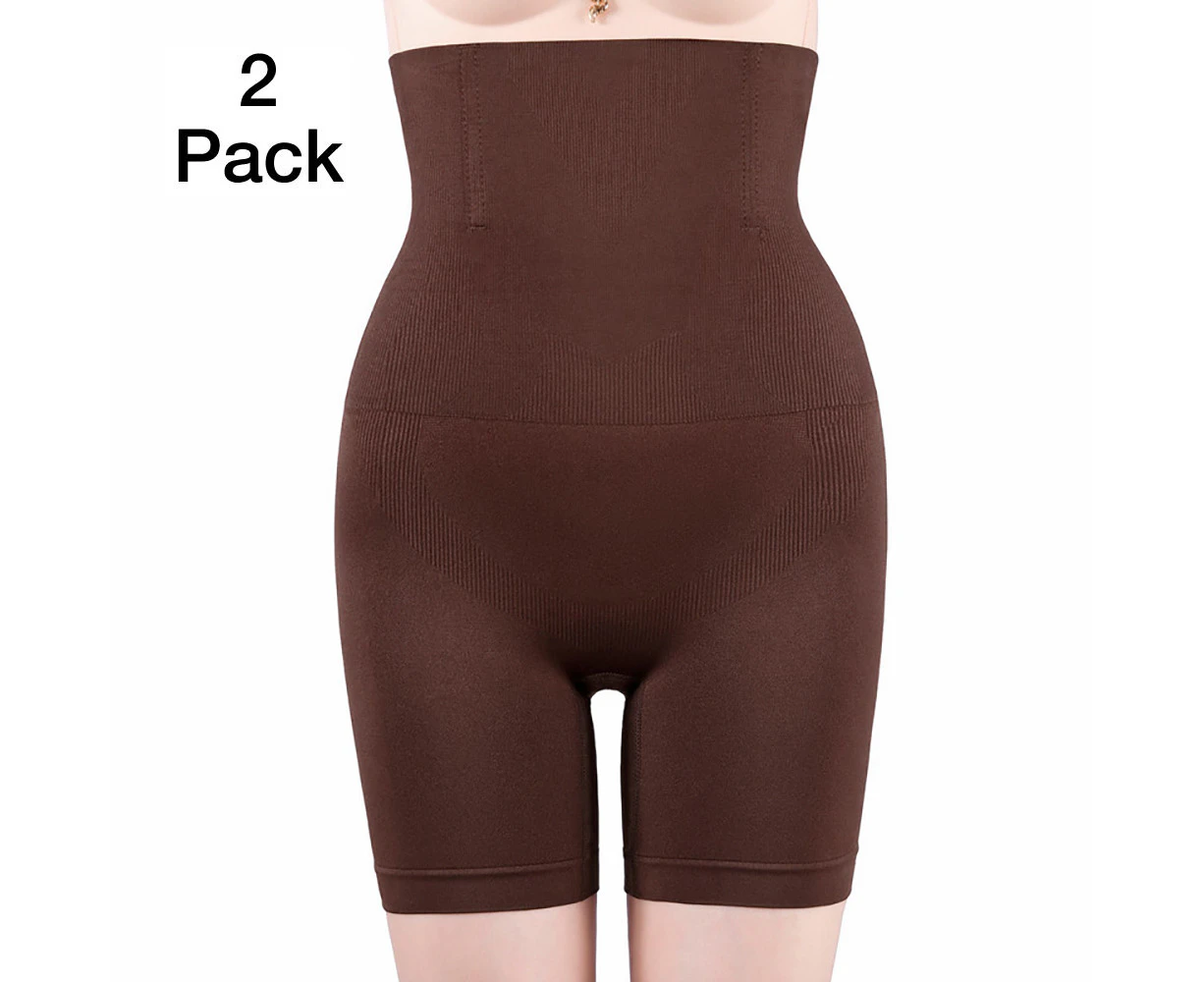 2 PACK Women's Hip Lifting Body Shaper Shorts Shapewear High Waisted Body Shaping Pants for Women Tummy Control -Coffee