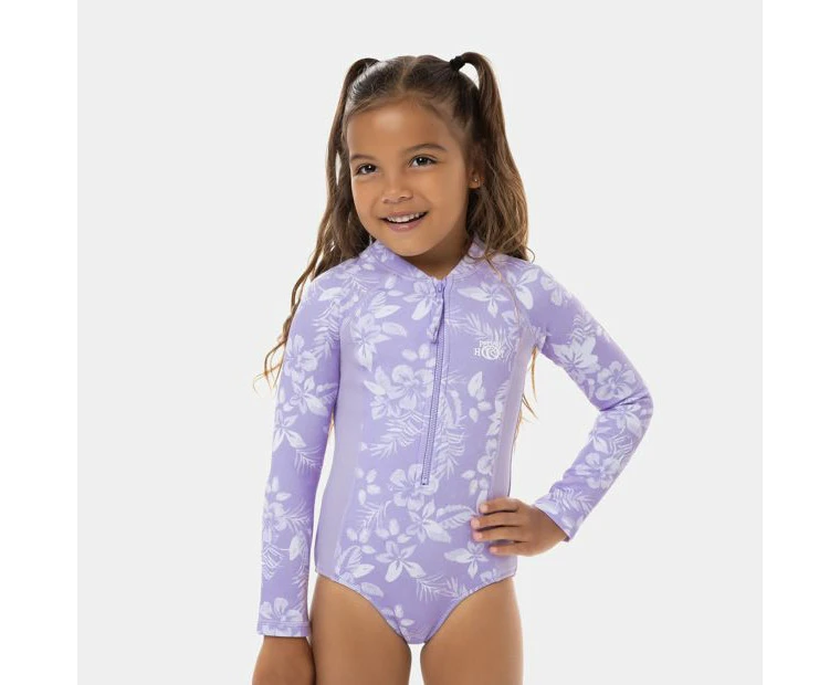 Floral Long Sleeve Swim Surfsuit, Piping Hot