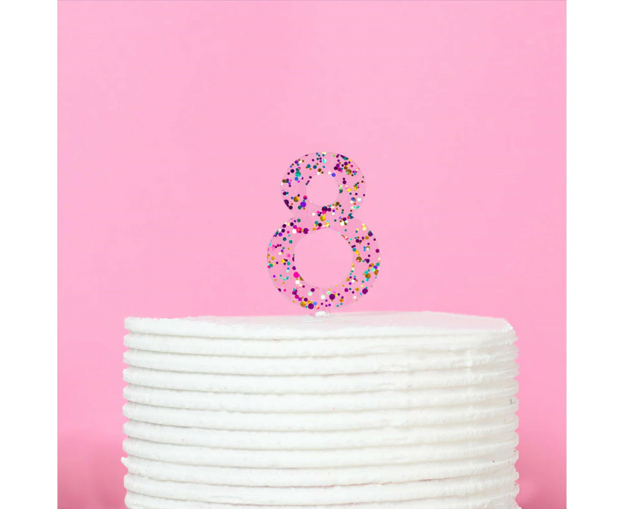 Rainbow Glitter Cake Topper - Number 8