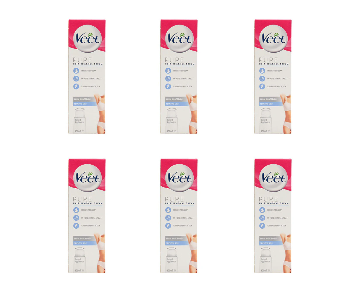 6x Veet 100ml Pure Hair Removal Cream Bikini & Underarm For Sensitive Skin