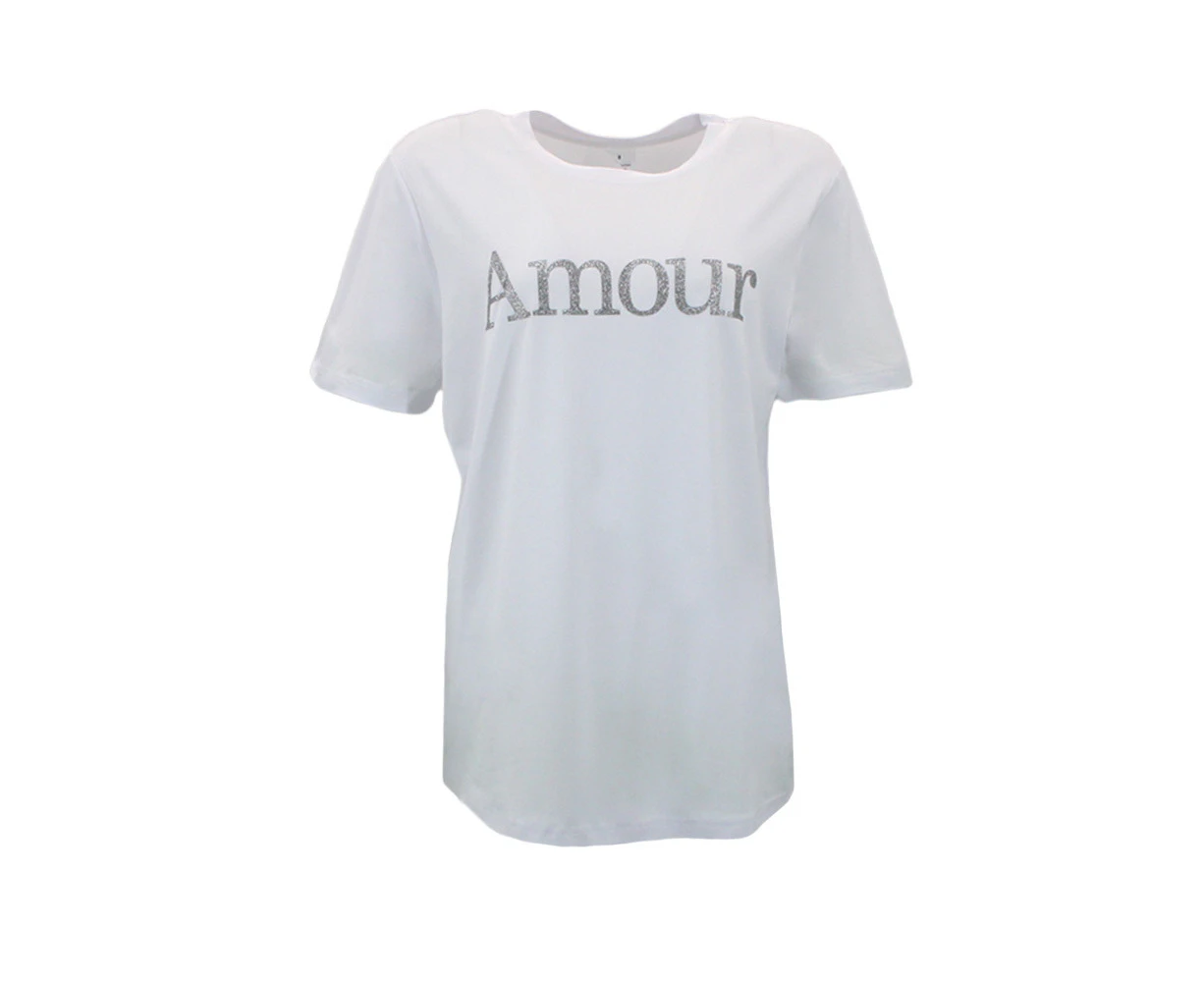 FIL Women's T-Shirt Glitter Print - Amour/White