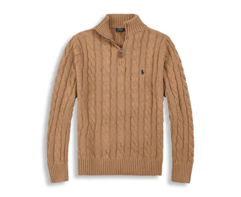 Polo Ralph Lauren Men Cable Knitted Cotton Quarter-Zip Sweater