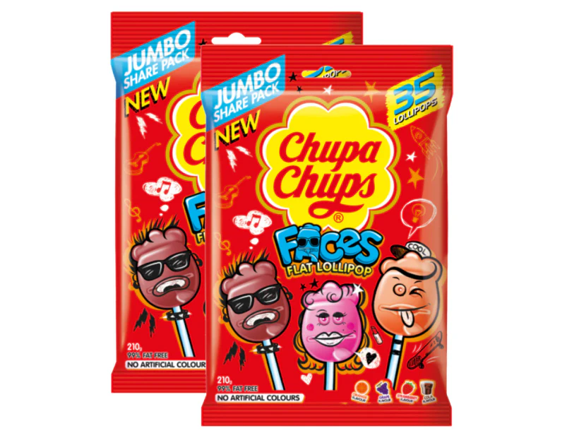 2 x 35pk Chupa Chups Faces Flat Lollipops