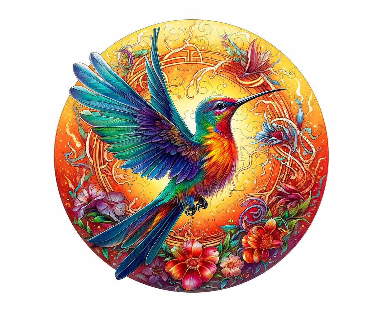 Wooden Jigsaw Puzzle - Hummingbird Intricate Nature-Themed Circular Artwork(M-paper box-H160)