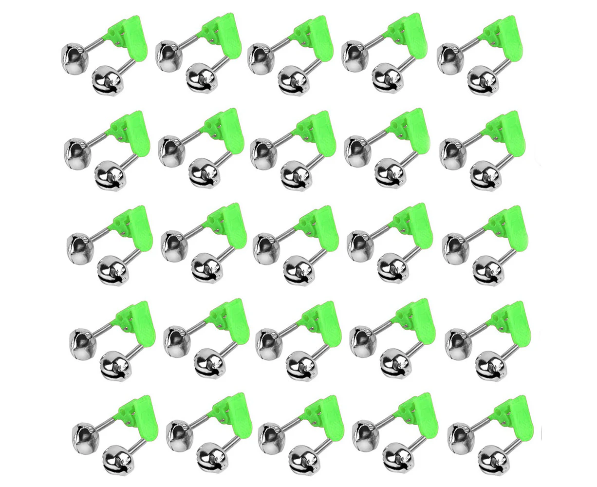 20PCS Plastic Clip Double Rod Bite Alarm Fishing Bells Ring Green