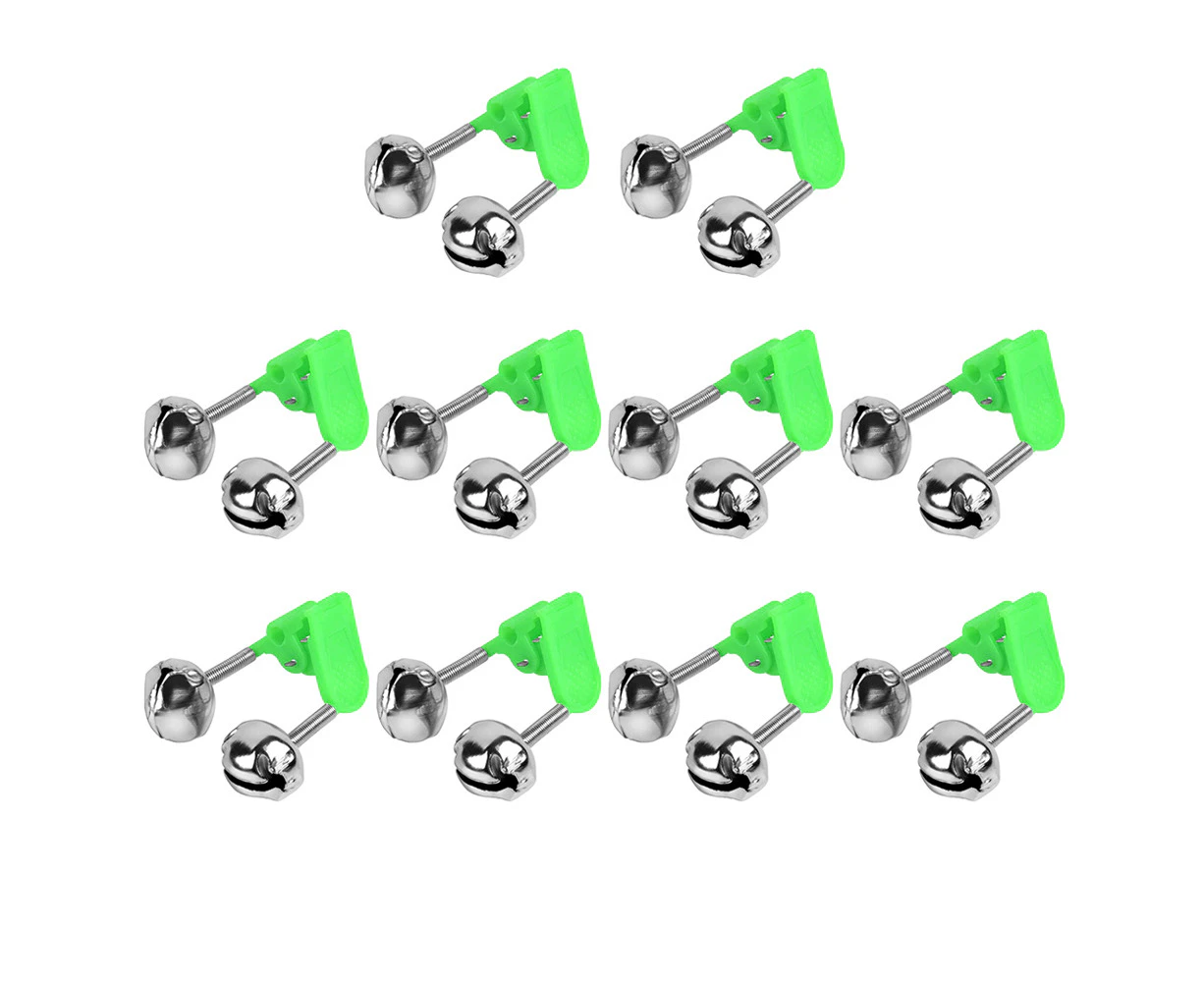 10PCS Plastic Clip Double Rod Bite Alarm Fishing Bells Ring Green