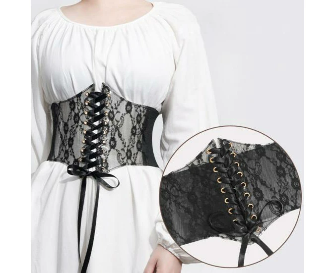 Lady Bustier Hollow Out Lace Slimming Sexy Tummy Control Gothic Waist Cincher Corset Daily Wear Waistband