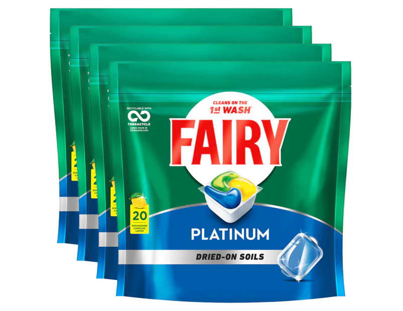 4 x 20pk Fairy Platinum All In One Dishwasher Caps Lemon