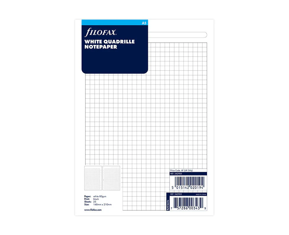 Undated Refill Filofax Squared Paper A5 White FF-342905