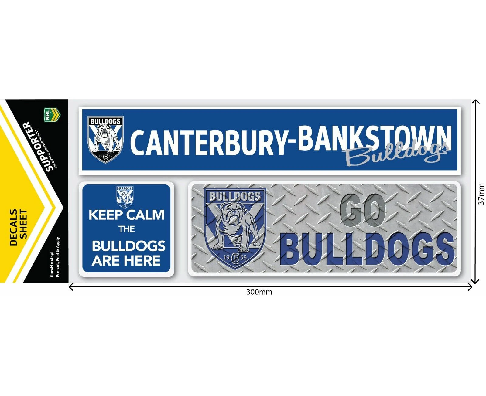 NRL Car Window Decal Set - 3 Stickers - Canterbury Bulldogs - 280mm