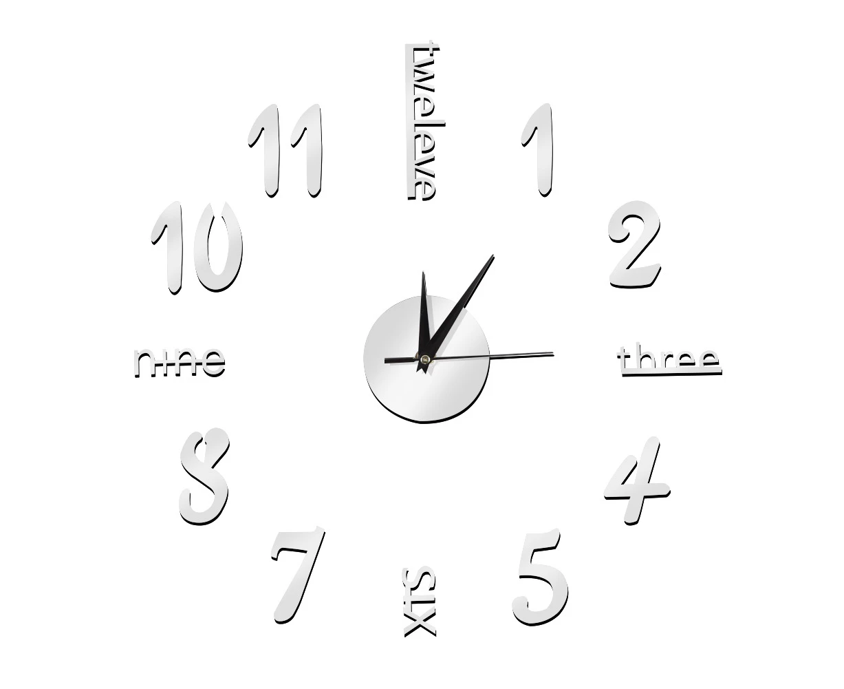 Wall Sticker digital clock stickers Wall Clock DIY 3D Decorative Wall Clock for Home Silver