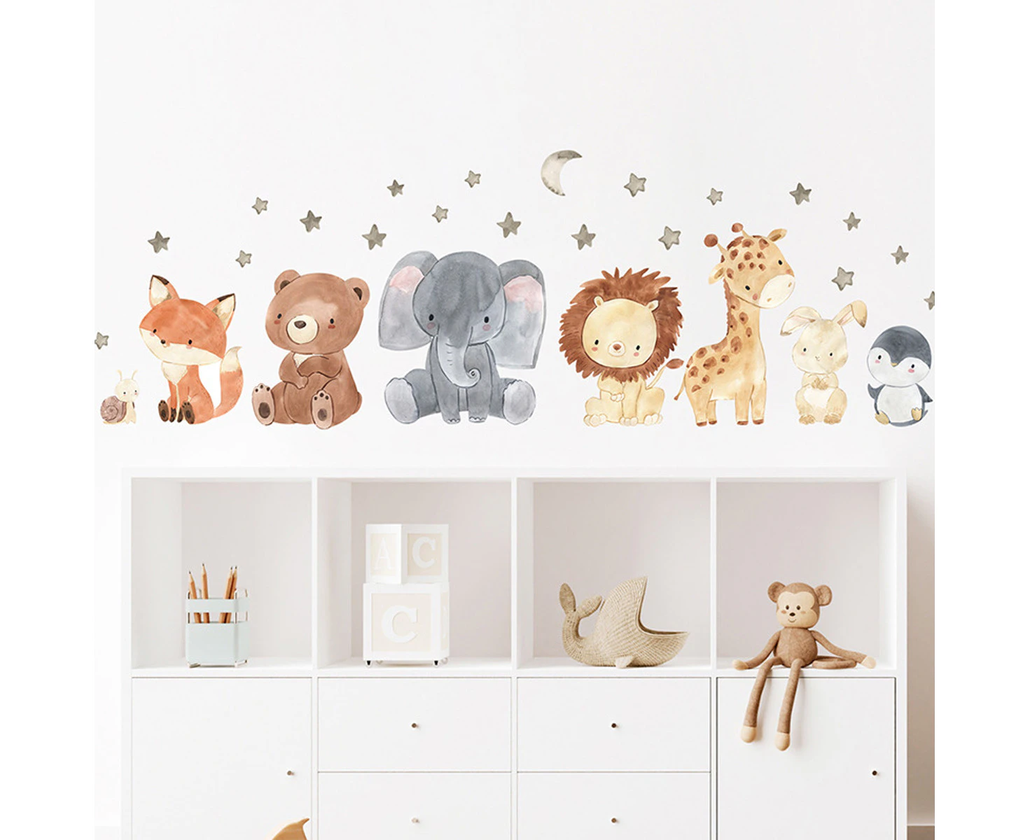 Woodland Animals Leaf Wall Decals,Bear,Fox Deer Stickers for Baby Nursery Classroom Decor