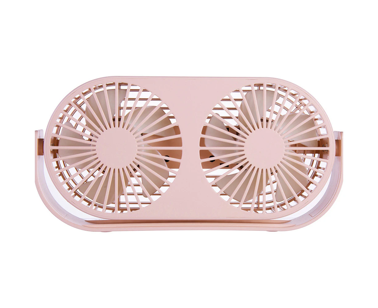 Double Desk Fan Small Tabletop Fan with Strong Airflow Quiet Operation Portable Mini USB Fan Air Circulator -Pink