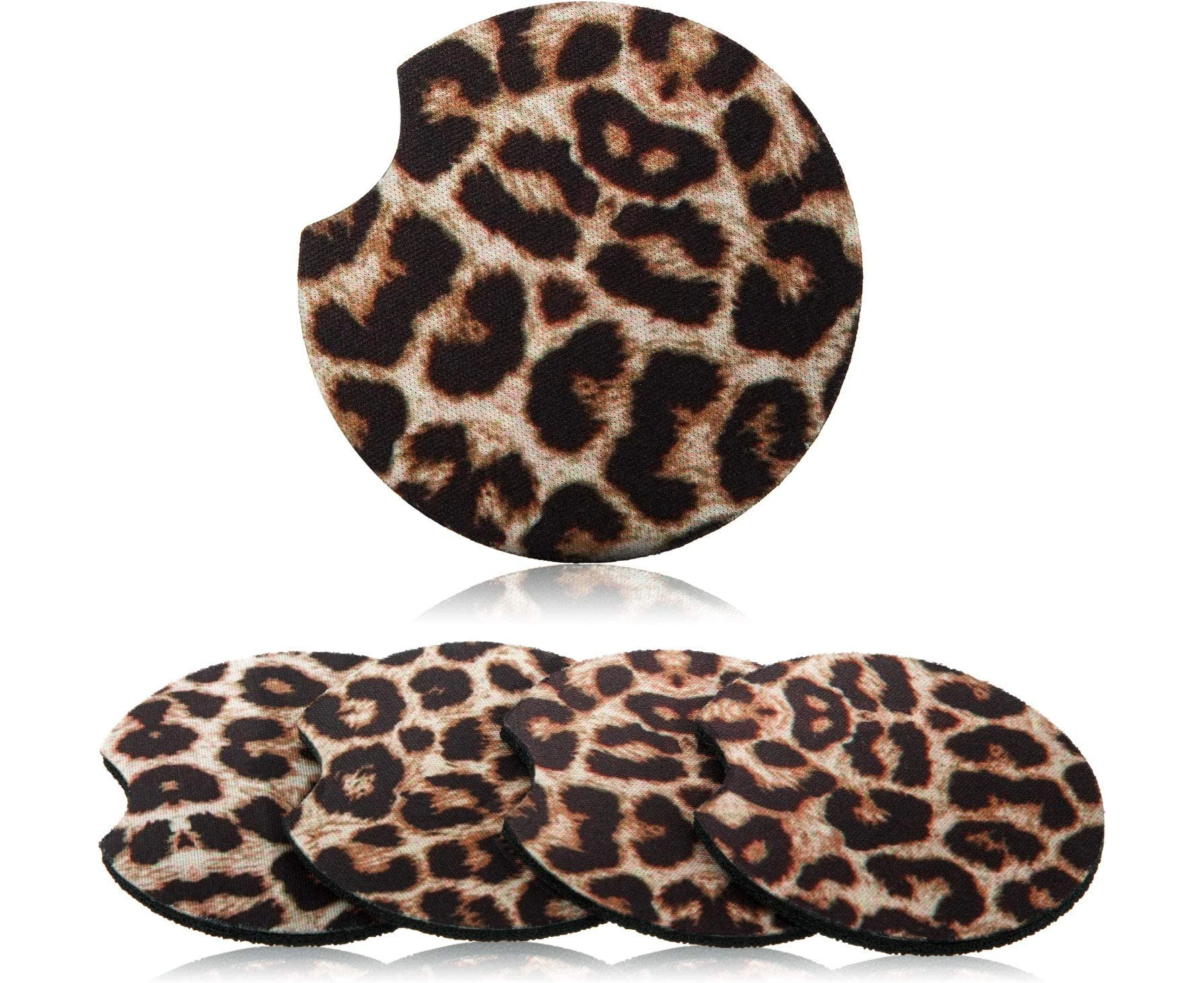 2.56 Inch Leopard Car Coasters for Drinks Neoprene Cup Coaster Rubber Car Cup Pad Mat Car Accessories for Car Living Room Kitchen Office To Prote