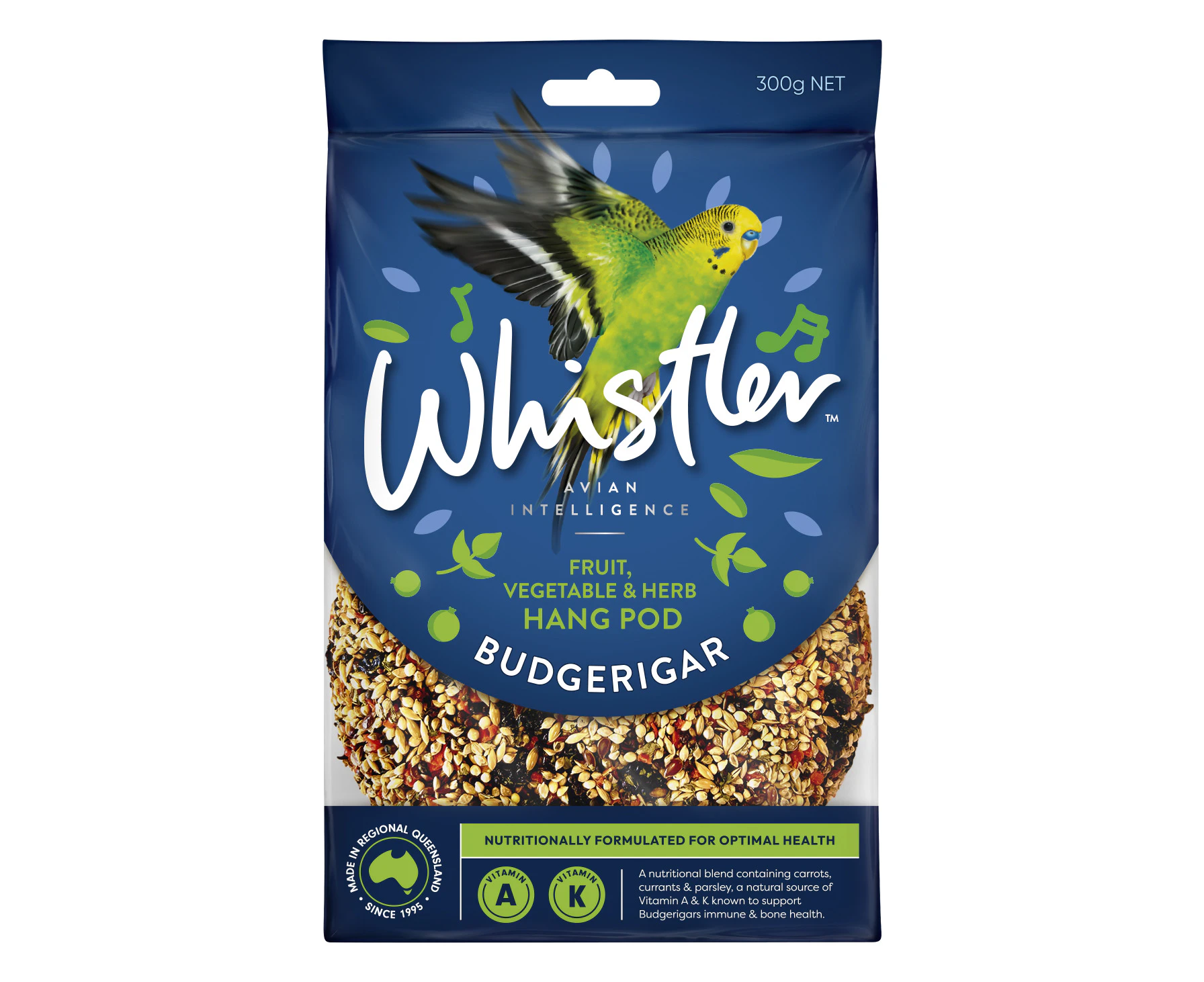 WHISTLER BUDGERIGAR POD WITH FRUIT, VEG, AND HERB SUPERFOODS 300G