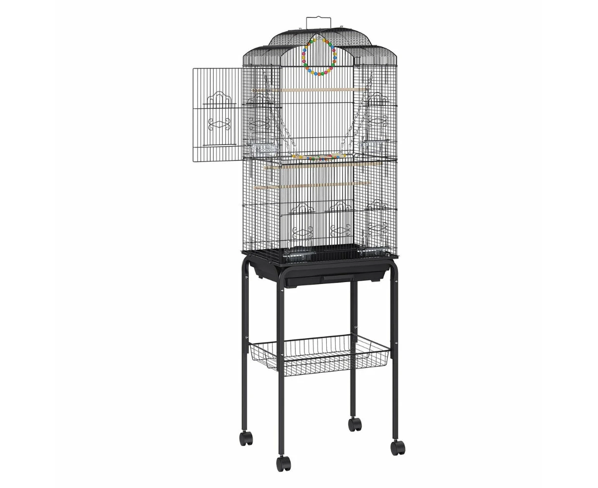 Hansona 60 Inch Flight Bird Cage with Rolling Stand and Hanging Toys Large Metal Aviary for Happy Birds