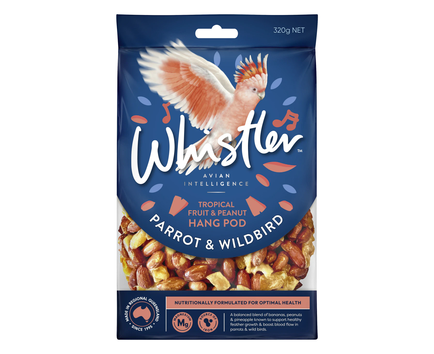 WHISTLER PARROT & WILDBIRD POD TROPICAL FRUIT & PEANUT BLEND 320G