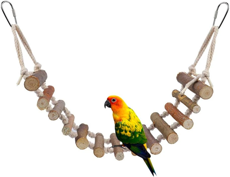 Bird toy wooden ladder wooden rope ladder with rope swing bridge suitable for budgerigar pet training toys