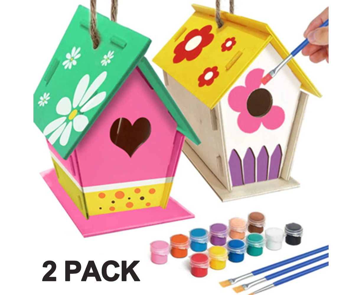 DIY Bird House Kit - Build and Paint Birdhouse(Includes Paints & Brushes) Wooden Arts for Kids Toddlers