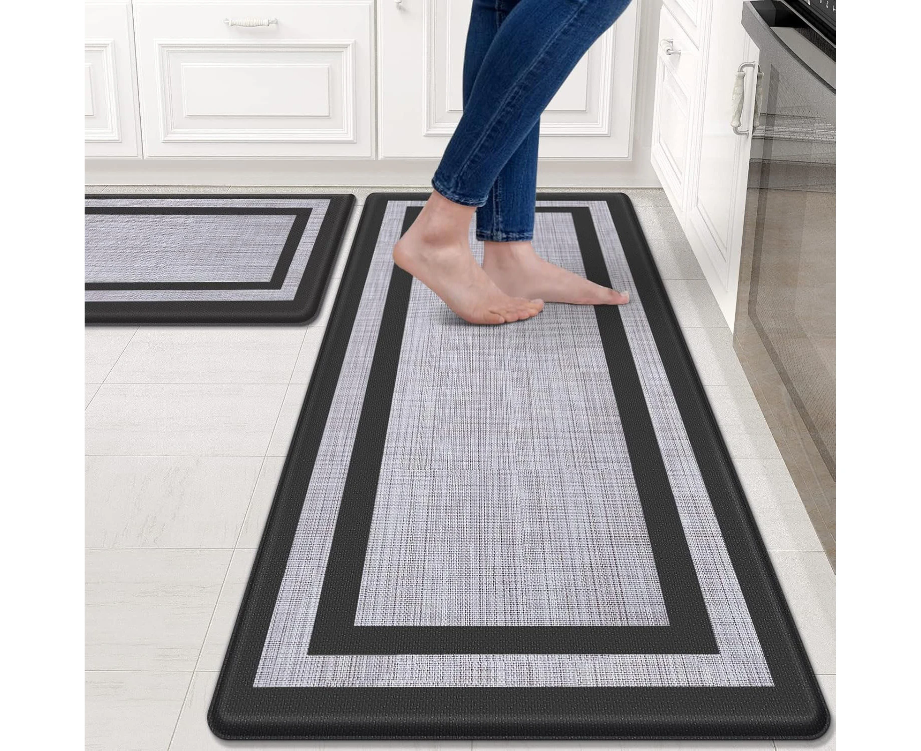 Kitchen Mat Cushioned Anti-Fatigue Non-Skid Waterproof Rugs Ergonomic Comfort Standing Mat for Kitchen, Floor, Office, Sink, Laundry-Black