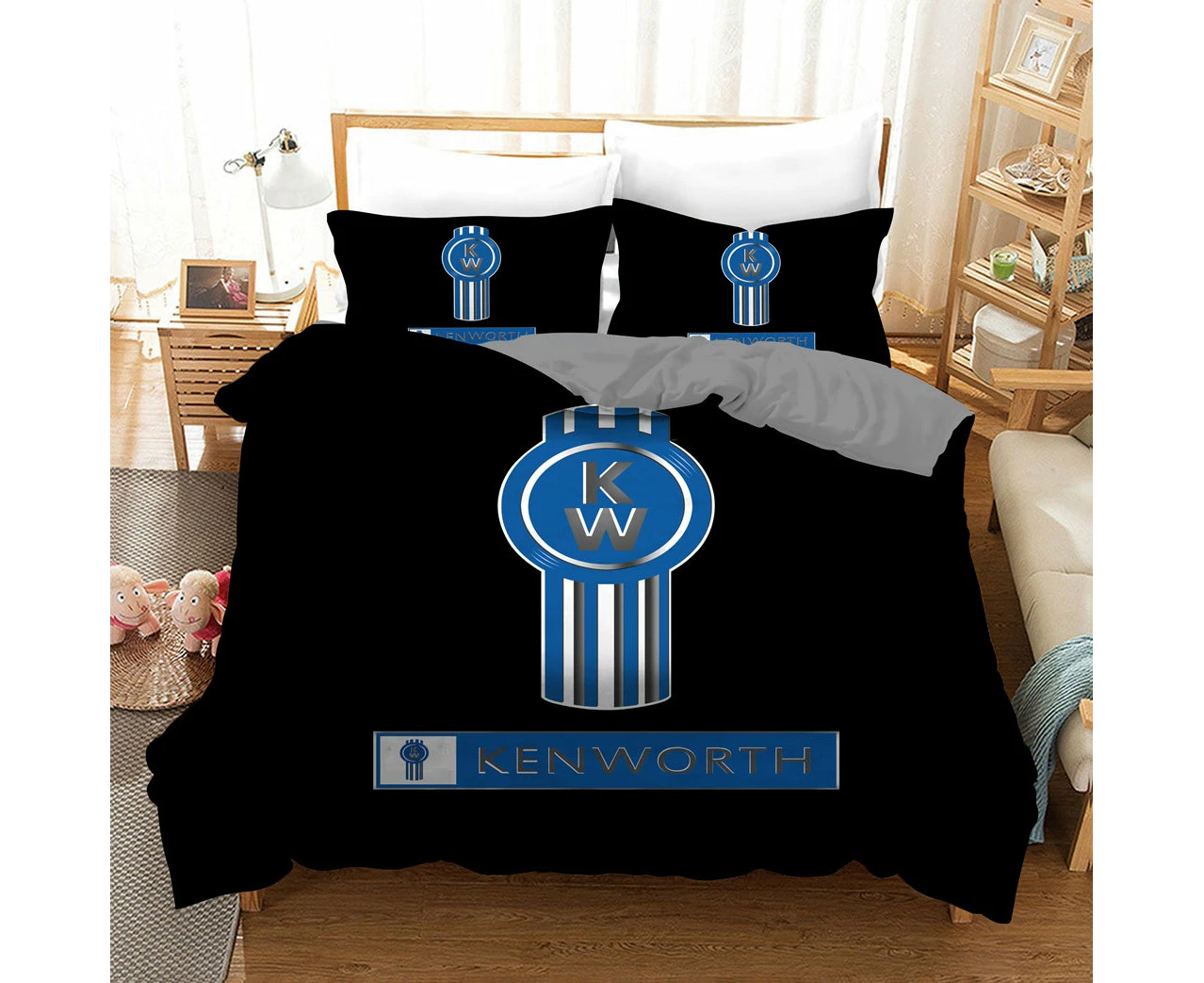 Blue Kenworth Quilt Doona Duvet Cover Pillow Case Set