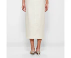 European Linen Tailored Front Split Midi Skirt - Preview