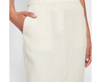 European Linen Tailored Front Split Midi Skirt - Preview