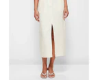 European Linen Tailored Front Split Midi Skirt - Preview