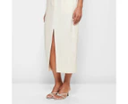 European Linen Tailored Front Split Midi Skirt - Preview