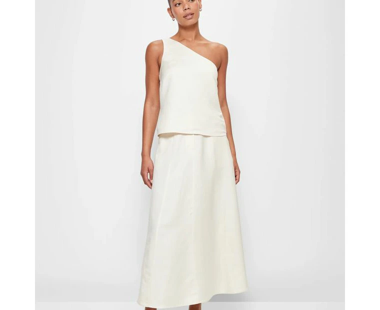 Linen Blend A-Line Midi Skirt - Preview