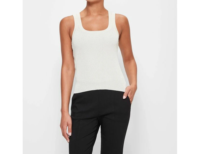 Sleeveless Metallic Rib Scoop Tank Top - Preview